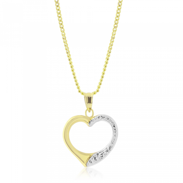 9ct Two-Tone Gold Diamond Cut Open Heart Pendant