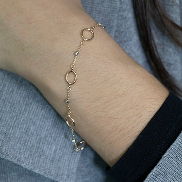 9ct Two-Tone Open Rings and Beads 19cm Bracelet