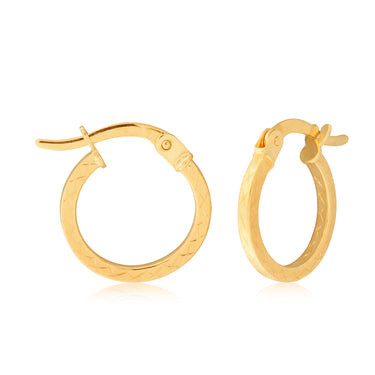 9ct Yellow Gold Diamond Cut Hoop Earrings