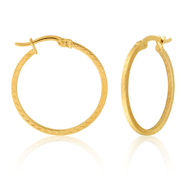 9ct Yellow Gold Diamond Cut 20mm Hoop Earrings