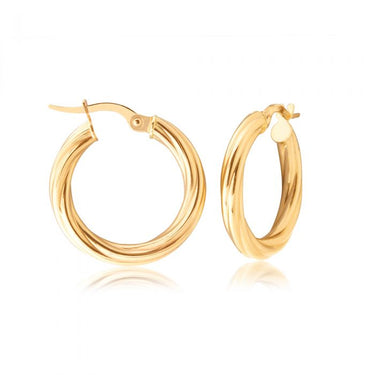 9ct Yellow Gold 15mm Twist Hoop Earrings