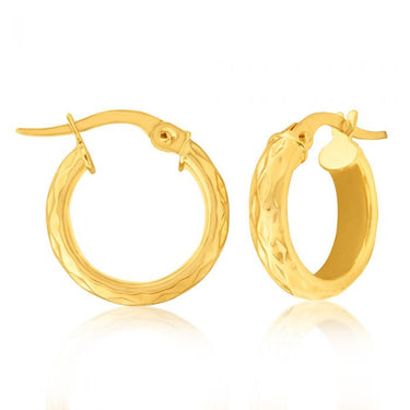 9ct Yellow Gold 10mm Diamond Cut Hoop Earrings