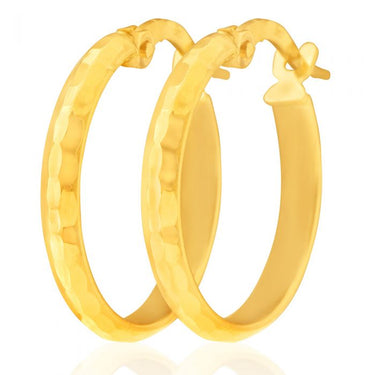 9ct Yellow Gold 15mm Diamond Cut Hoop Earrings