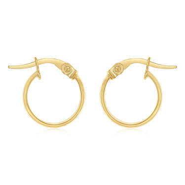 9ct Yellow Gold 10mm Diamond Cut Hoop Earrings