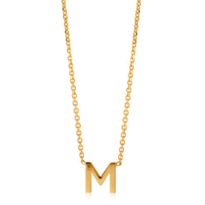 9ct Yellow Gold Initial "M" Pendant on 43cm Chain