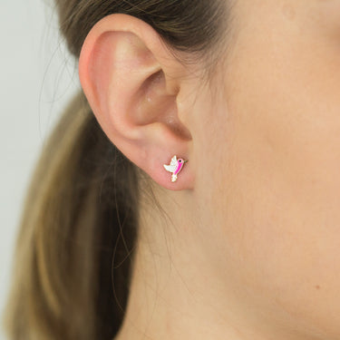 9ct Yellow Gold Lacquerized Humming Bird Stud Earrings