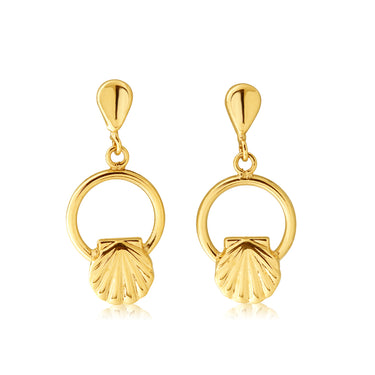 9ct Yellow Gold Scallop Shell Drop Earrings