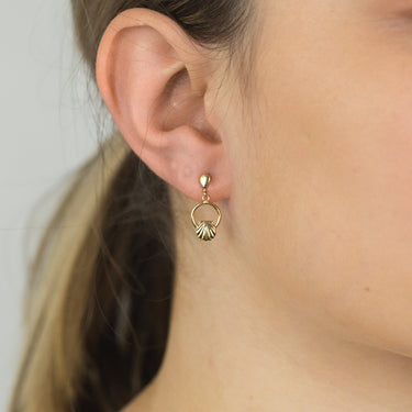 9ct Yellow Gold Scallop Shell Drop Earrings