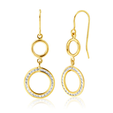 9ct Yellow Gold Cubic Zirconia Double Ring Drop Earrings