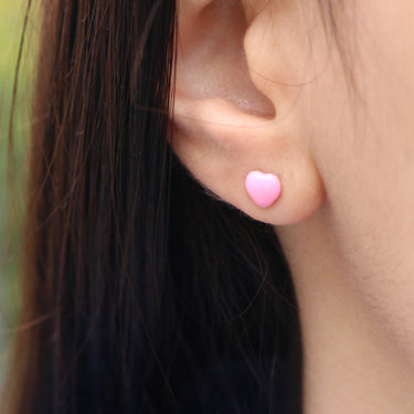 9ct Yellow Gold Pink Heart Stud Earrings