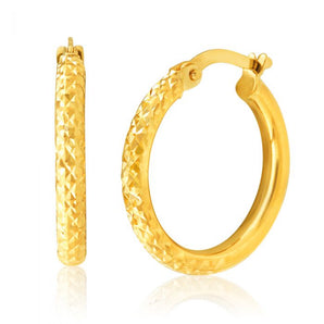 9ct Yellow Gold Diamond Cut Hoop Earrings