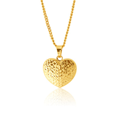 9ct Yellow Gold Diamond Cut Heart Pendant