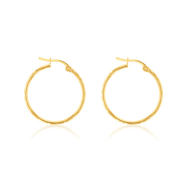 9ct Yellow Gold Double side Diamond Cut 20mm Hoop Earrings