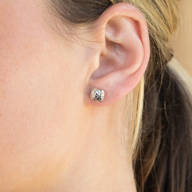 9ct White Gold Textured Button Stud Earrings
