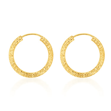 9ct Yellow Gold Diamond Cut 15mm Hoop Earrings