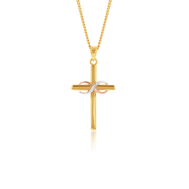 9ct Yellow Rose and White Gold Tone Infinity On Cross Pendant