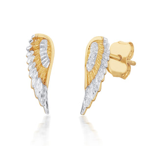 9ct Yellow And White Gold Angel Wings Diamond Cut Stud Earrings