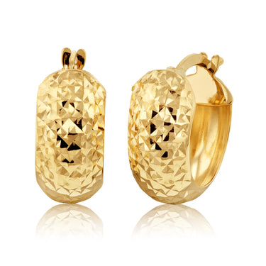 9ct Yellow Gold Textured Broad Hoop Earrings