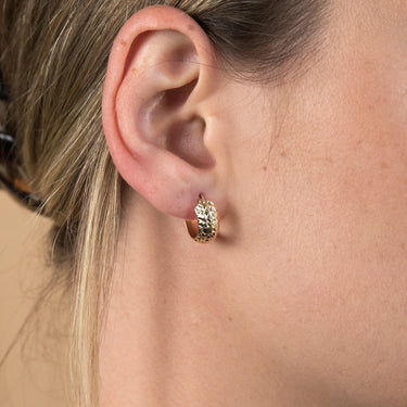 9ct Yellow Gold Textured Broad Hoop Earrings