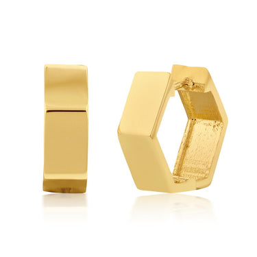 9ct Yellow Gold Plain Pentagon Huggies Earrings
