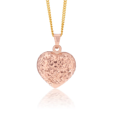 9ct Rose Gold Textured Diamond Cut Heart Pendant