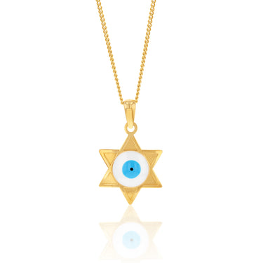9ct Yellow Gold Enamel Evil Eye Star Of David Pendant