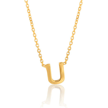 9ct Yellow Gold  Initial "U" Pendant On 43cm Chain