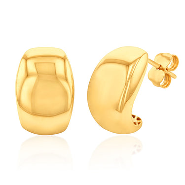 9ct Yellow Gold Diamond Cut Broad Half Hoop Earrings