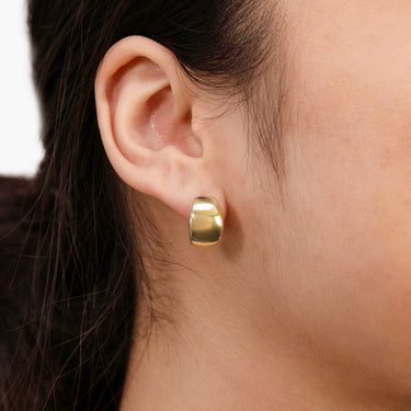 9ct Yellow Gold Diamond Cut Broad Half Hoop Earrings