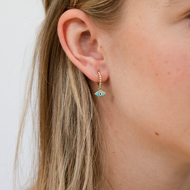 9ct Yellow Gold Evil Eye On Fancy Sleeper Earrings