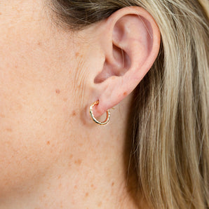 9ct Yellow Gold Double Side Diamond Cut 10mm Hoop Earrings