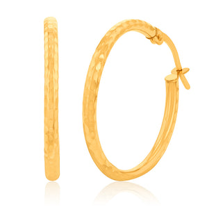 9ct Yellow Gold Double Side Diamond Cut 20mm Hoop Earrings
