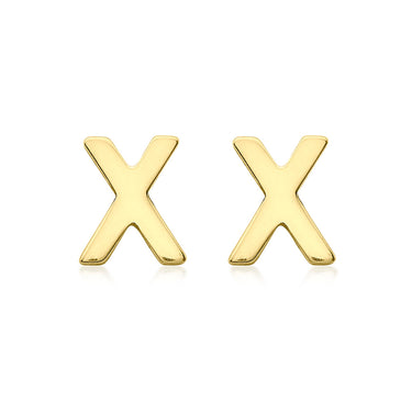 9ct Yellow Gold Mini Inital "X" Stud Earrings