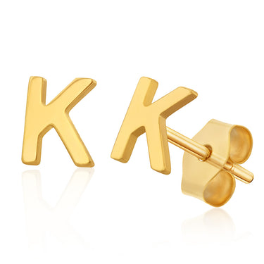 9ct Yellow Gold Mini Initial "K" Stud Earrings