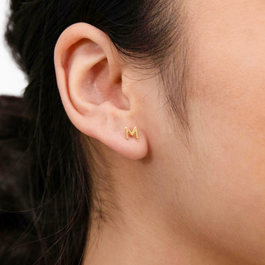 9ct Yellow Gold Mini Initial "M" Stud Earrings