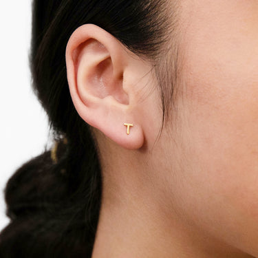 9ct Yellow Gold Mini Initial "T" Stud Earrings