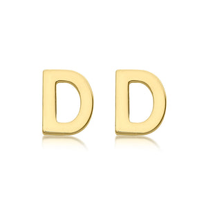9ct Yellow Gold Mini Initial "D" Stud Earrings