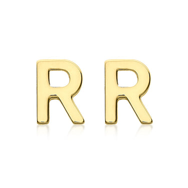 9ct Yellow Gold Mini Initial "R" Stud Earrings