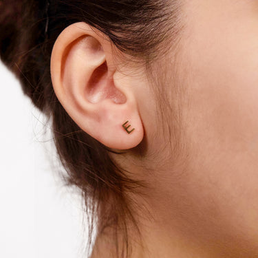9ct Yellow Gold Mini Initial "E" Stud Earrings