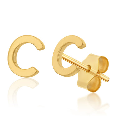 9ct Yellow Gold Mini Initial "C" Stud Earrings