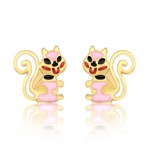 9ct Yellow Gold Enamel Squirrel Stud Earrings