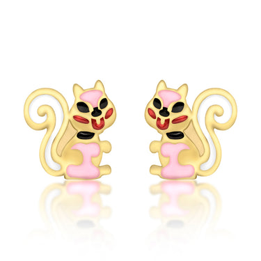 9ct Yellow Gold Enamel Squirrel Stud Earrings