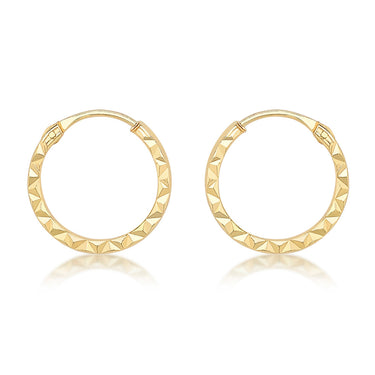 9ct Yellow Gold Diamond Cut 8mm Hoop Earrings