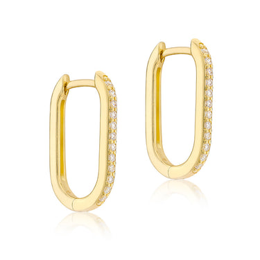 9ct Yellow Gold CZ Rectangular Hoop Earring