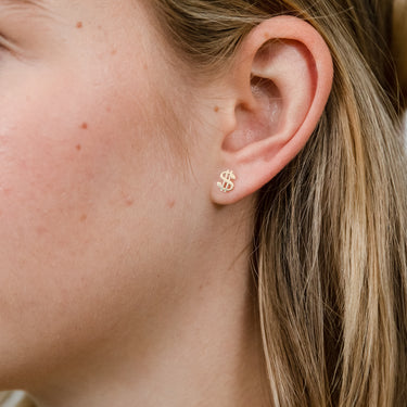 9ct Yellow Gold Dollar Sign Stud Earring