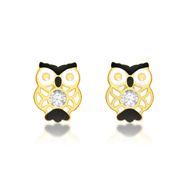 9ct Yellow Gold Enamel Owl Stud Earring
