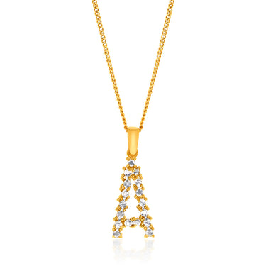 9ct Yellow And White Gold Two Tone Diamond Cut Initial "A" Pendant