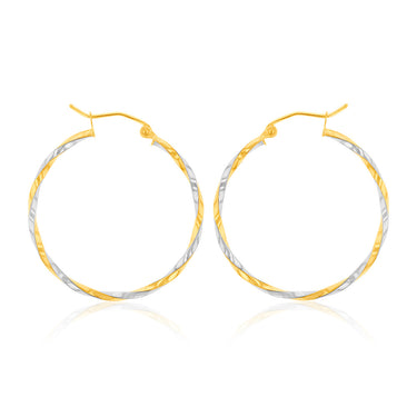 9ct Two Tone Gold High Polish Twist Hoop Earrings