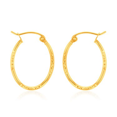 9ct Yellow Gold Oval Diamond Cut Lite Hoop Earrings