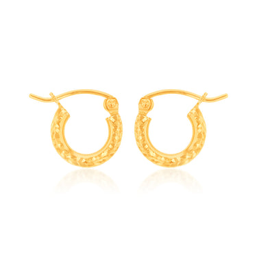 9ct Yellow Gold Diamond Cut 10mm Hoop Earrings
